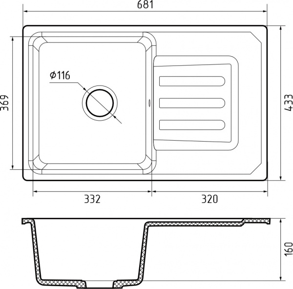 Мойка SMART 680 L , цвет 680 L бежевый (без сифона)