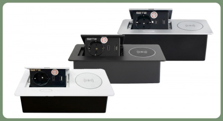 Встраиваемый удлинитель, 1 гнездо, 1USB, 1 type C, беспров. зарядка, белый SBT-1UCWT-10